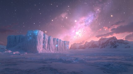 Obraz premium Majestic iceberg photographed at sunrise arctic region digital art celestial background wide angle exploration