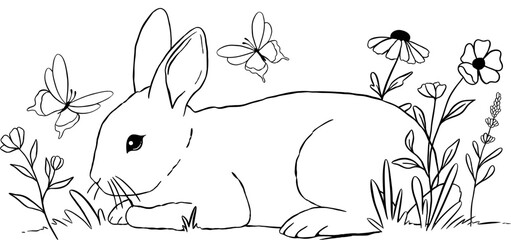 vector illustration of a rabbit with flower