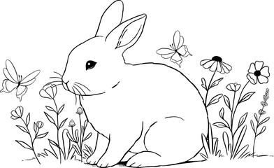 vector illustration of a rabbit with flower