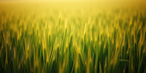 Obraz premium Serene Field of Vibrant Green Grain Stalks at Golden Hour