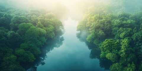 Captivating river scene lush forest area aerial serene environment natural viewpoint tranquility concept