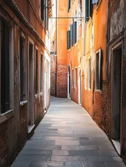 Papier peint photo Cuisine Charming Narrow Alleyway in Historic European City with Warm Light : Generative AI  © Generative AI