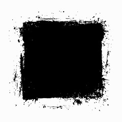 A grunge black square created with thick brush strokes, featuring rough edges and a textured, distressed look. This abstract design adds a raw, artistic touch, ideal for backgrounds, overlays.