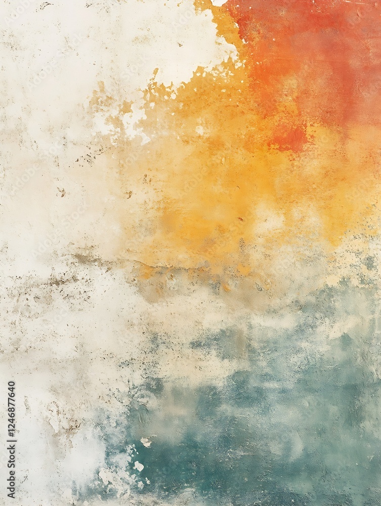 Aufkleber abstract textured wall with orange and teal paint layers : generative ai