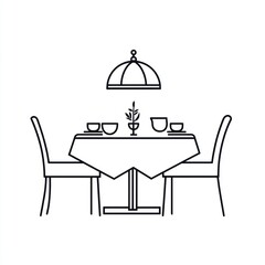 Elegant line art illustration of a dining table with two chairs for home design use