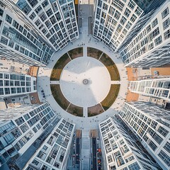 Obraz premium Aerial view of modern urban architecture city center architectural urban environment bird's eye perspective