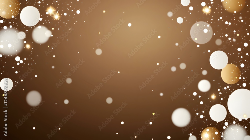 Poster the image contains a brown background with white and gold bokeh circles of varying sizes, creating a