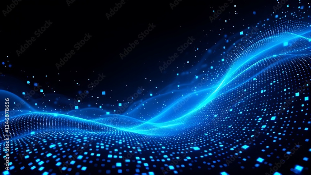 Poster dark background with blue pixel pattern. vector illustration of abstract bg with geometric square el