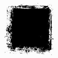 A grunge black square created with thick brush strokes, featuring rough edges and a textured, distressed look. This abstract design adds a raw, artistic touch, ideal for backgrounds, overlays.