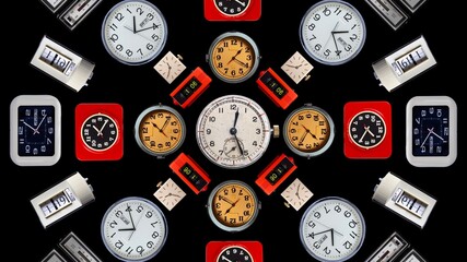 vintage clocks in large grid pattern