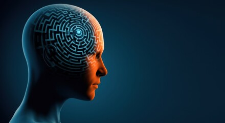 Obraz premium Abstract representation of a human head with a maze pattern on the forehead