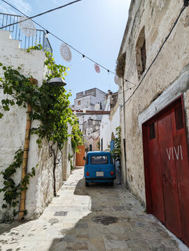 Car parked in a narrow street, Ginosa, Taranto, Apulia, Italy