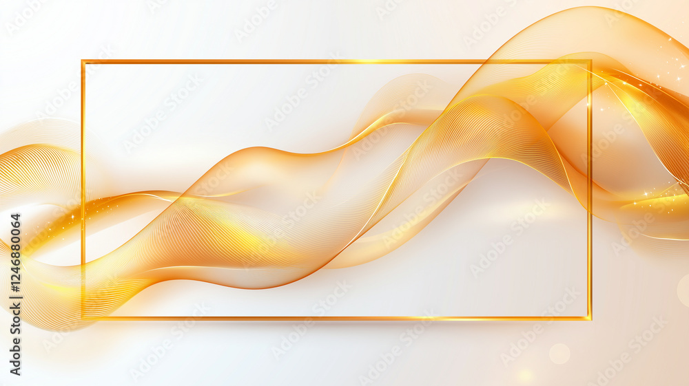 Poster elegant golden waves with golden frame on light background create sophisticated and modern design. p
