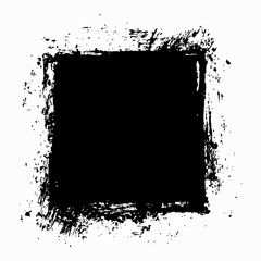 A grunge black square created with thick brush strokes, featuring rough edges and a textured, distressed look. This abstract design adds a raw, artistic touch, ideal for backgrounds, overlays.