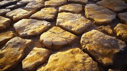 Close-up of cracked, weathered stone surface in warm natural tones