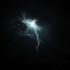 Dramatic lightning strike illuminates dark stormy sky with intense energy and power