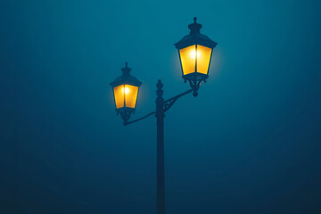 Vintage street lamp glowing under a starry night sky