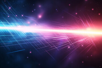 Fototapeta premium Vibrant abstract background featuring neon lights, stars, and laser beams creating dynamic cosmic atmosphere. Perfect for sci fi themes and digital art