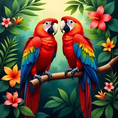 Fototapeta premium Charming oil painting f pair f colorful parrot