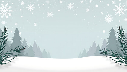 Obraz premium Winter landscape with pine trees and snowflakes
