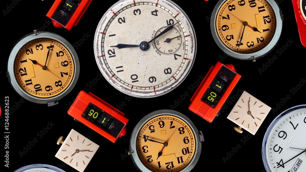 Poster vintage clocks in large grid pattern
