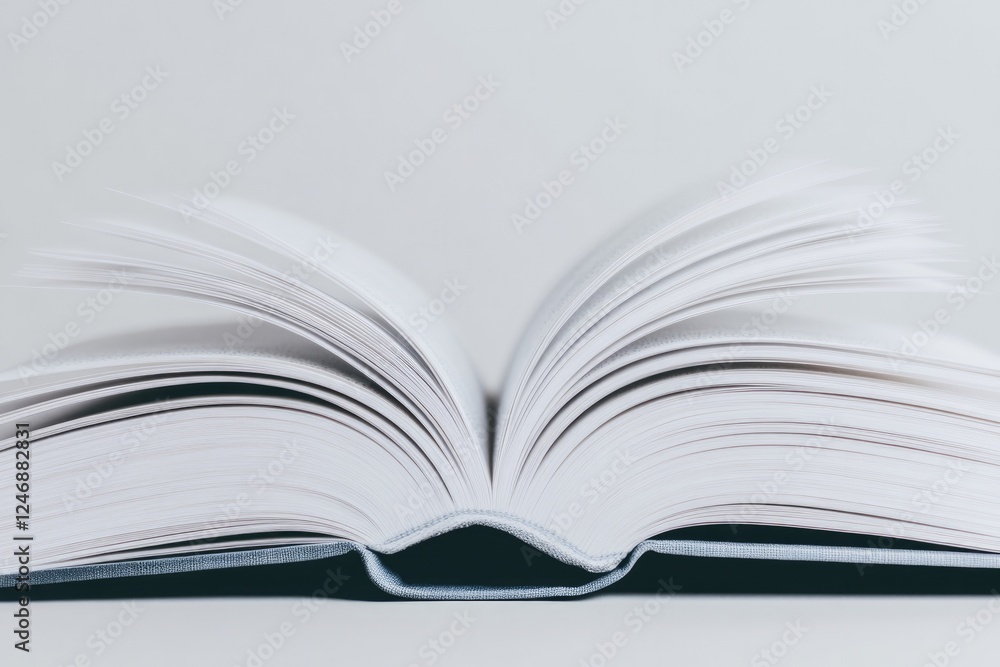 Poster capture close-up of open book with soft lighting highlighting pages emphasizing textures and invitin