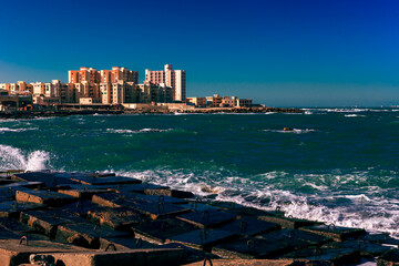 Concrete sea defences along the waterfront, Alexandria, Egypt