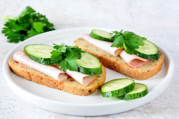 a close up of Ham and Cucumber Sandwich