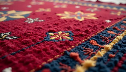 Fototapeta premium Red Floral Rug, Textured Carpet, Home Decor_