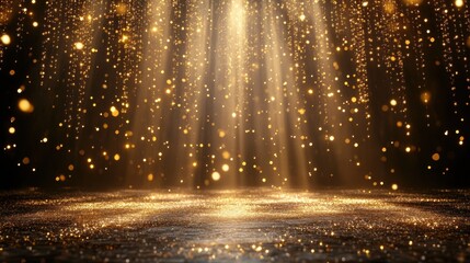 Golden sparkling light rays creating a magical and festive atmosphere