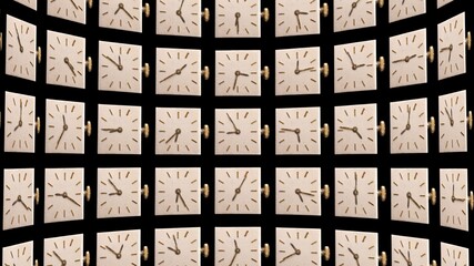 vintage clocks in large grid pattern