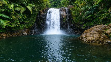 Fototapeta premium serene jungle oasis with cascading water and plants