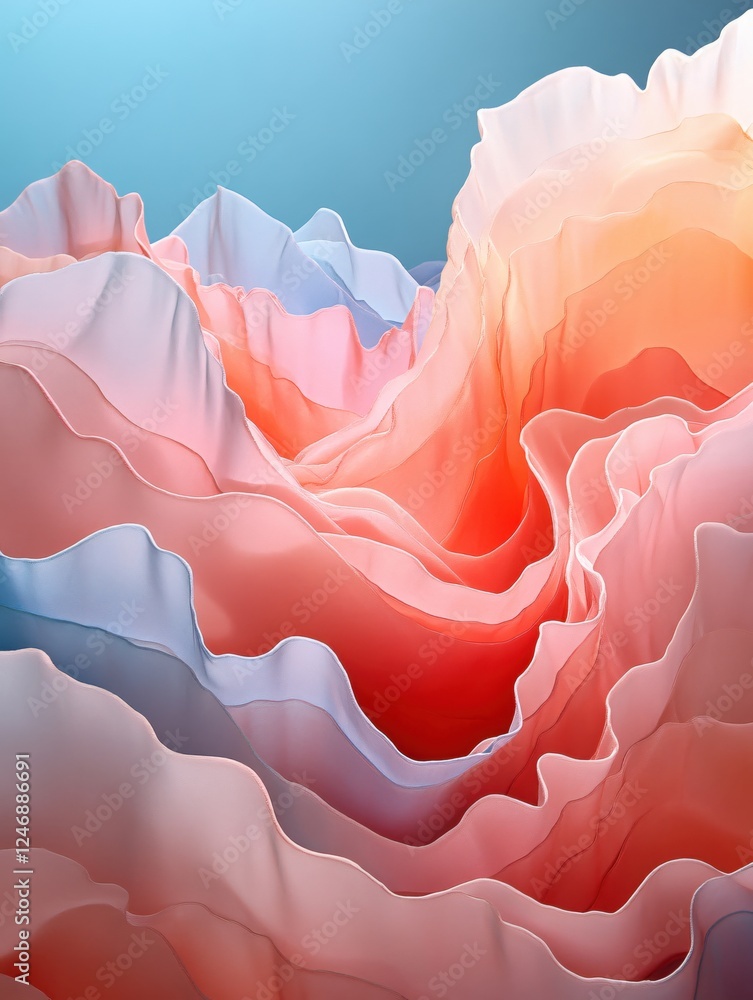 Poster Abstract flowing fabric layers in soft pastel colors creating a serene and gentle wave effect