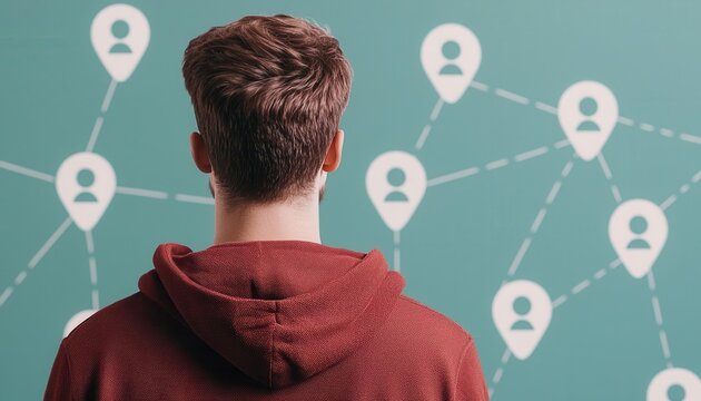 virtual events networking innovation. Real-time map interface connecting attendees based on geographical location and shared industries, enhancing networking