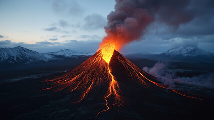 mesmerizing night view of lava flows and smoke
