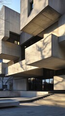 Obraz premium A Brutalist courthouse with smooth, unadorned concrete walls, its severe minimalism creating an air of authority