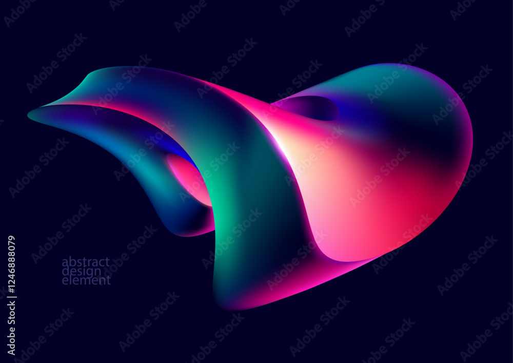 Poster liquid 3d geometric shapes. colored ball of spiral line. abstract vector design element