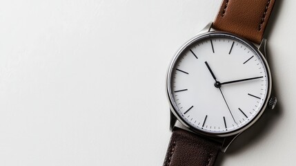 Close-up of a luxury watch placed on a white surface showcasing its design and craftsmanship