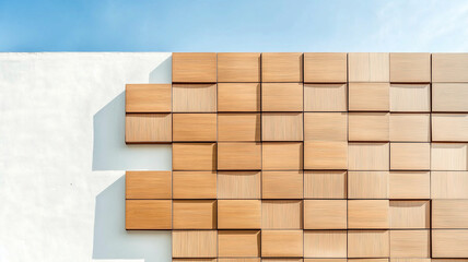 Modern wooden wall design with geometric patterns and shadows