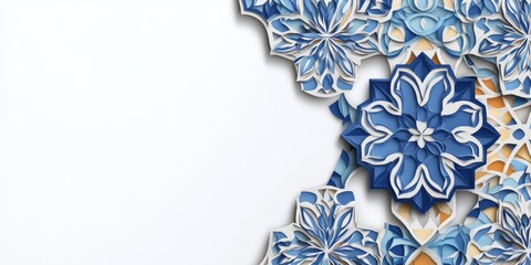 Elegant Blue and White Floral Mandala Design Paper Cut Art Background