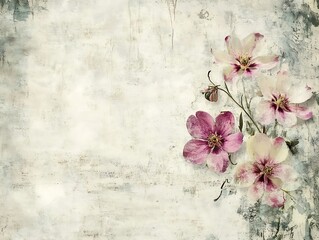 Rustic Vintage Floral Background with Pink and White Blooms for Card or Decor Use : Generative AI