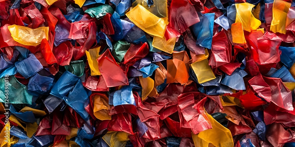 Aufkleber vibrant multicolored torn sheets of recycled crepe paper art material : generative ai