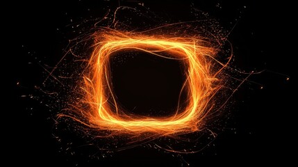 Bright orange fire ring with glowing embers on a black background for artistic and design purposes
