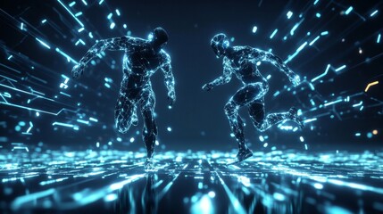 Fototapeta premium Futuristic digital sprinting holograms.