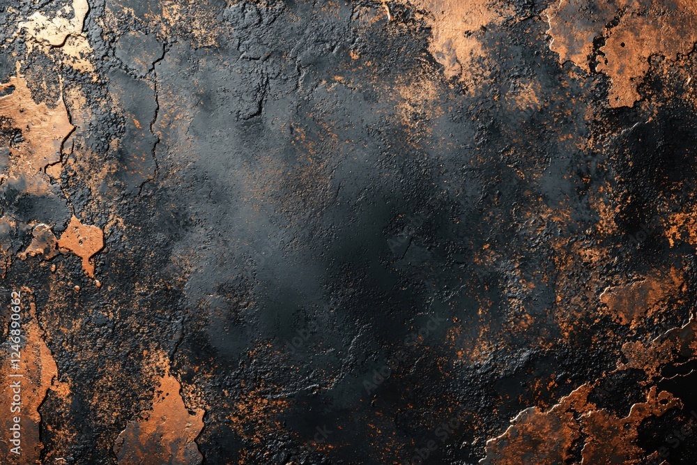 Poster dark textured surface with copper highlights creating a dramatic and abstract background