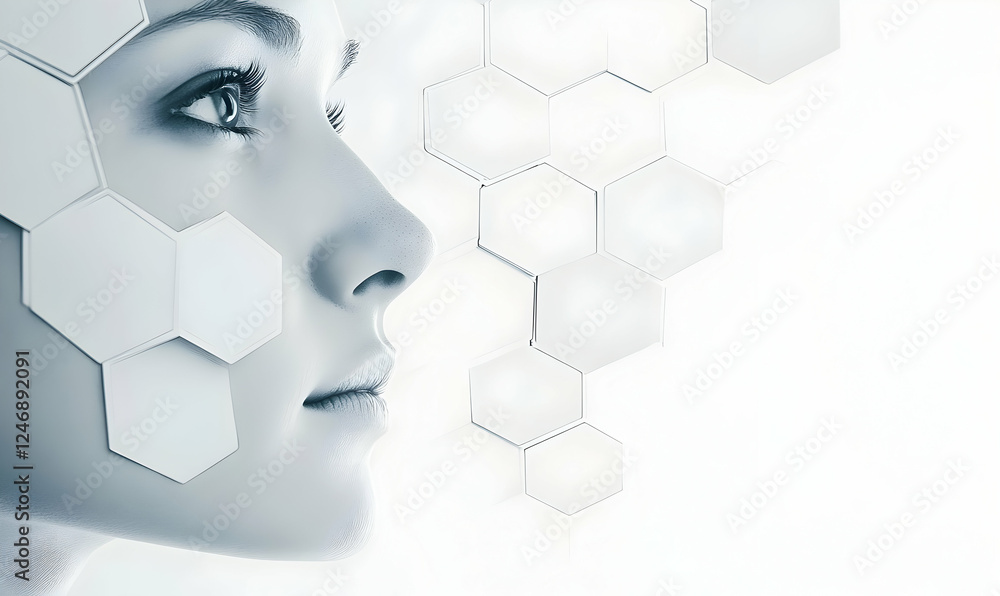 Poster abstract white background with a hexagonal pattern for technology