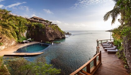 Obraz premium Vibrant summer getaway at a tranquil seaside resort in a tropical paradise
