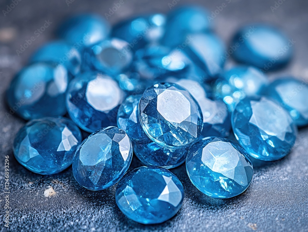 Poster sparkling blue gems on dark surface creating a luxurious and captivating still life scene