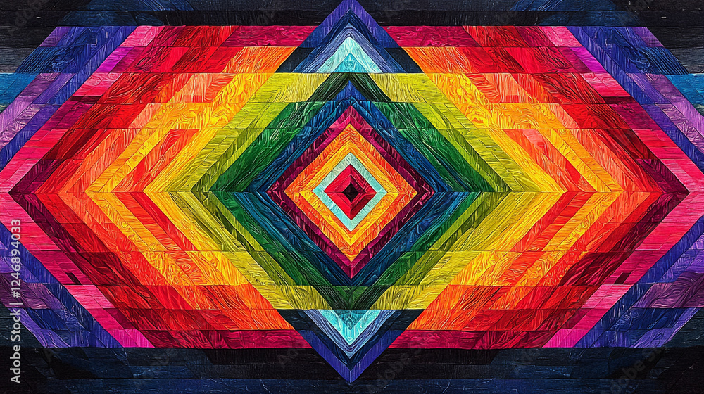 Poster abstract colorful geometric pattern with diamond and chevron shapes.