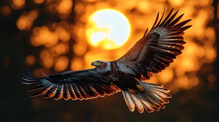 Obraz premium Eagle sunset flight forest wildlife nature